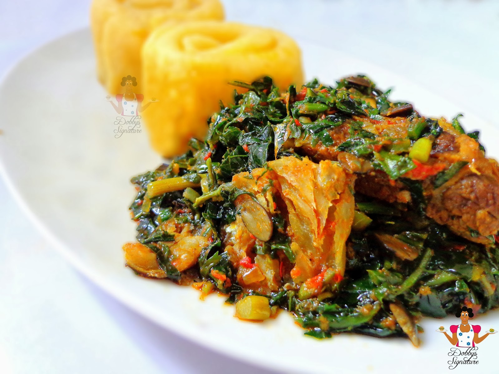 Garri and Vegetable Soup
